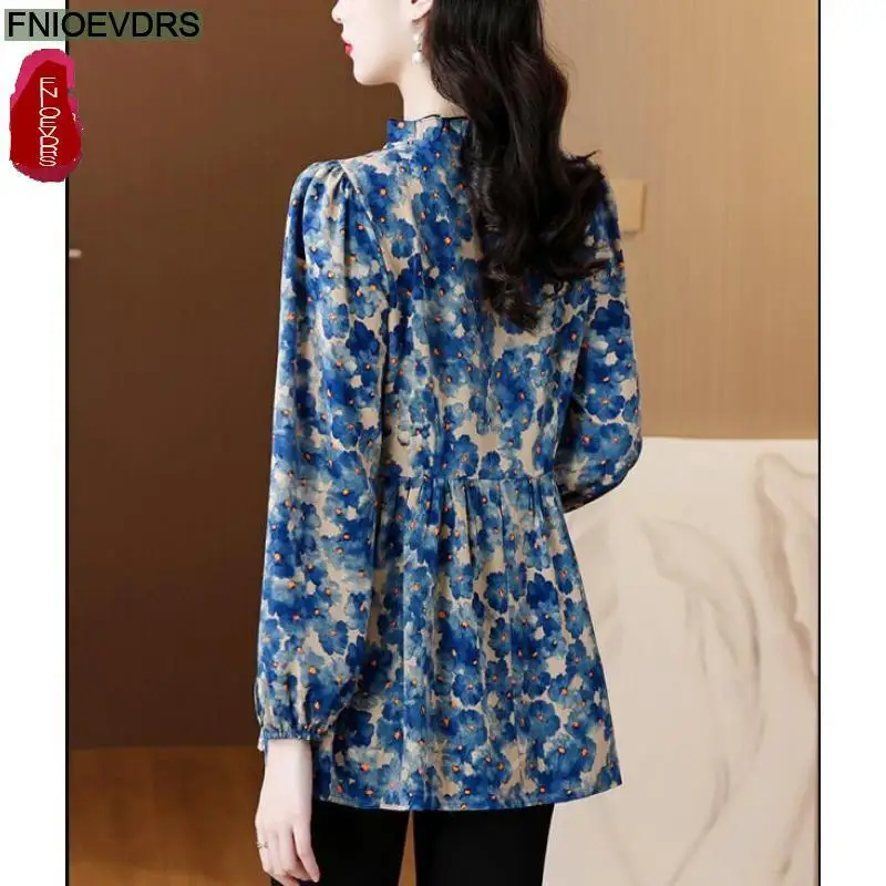Loose Clothes Women 2024 Autumn Elegant Office Lady Button Basic Shirts Casual Retro Vintage Ruffles Tunic Peplum Tops Blouses - Image 6
