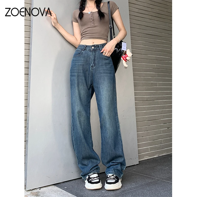 ZOENOVA Maillard 2024 Spring Autumn Fashion Simple Women's Jeans Casual Retro Loose Straight Wide Leg Pants Floor Mopping Jean - Image 3