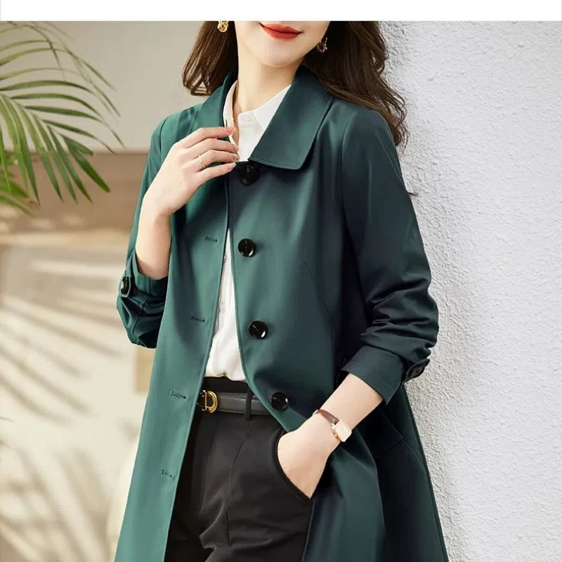 Spring Autumn Fashion Turn-down Collar Long Sleeve Solid Trench Women's Clothing Korean Button Simplicity Trend All-match Tops - Image 5