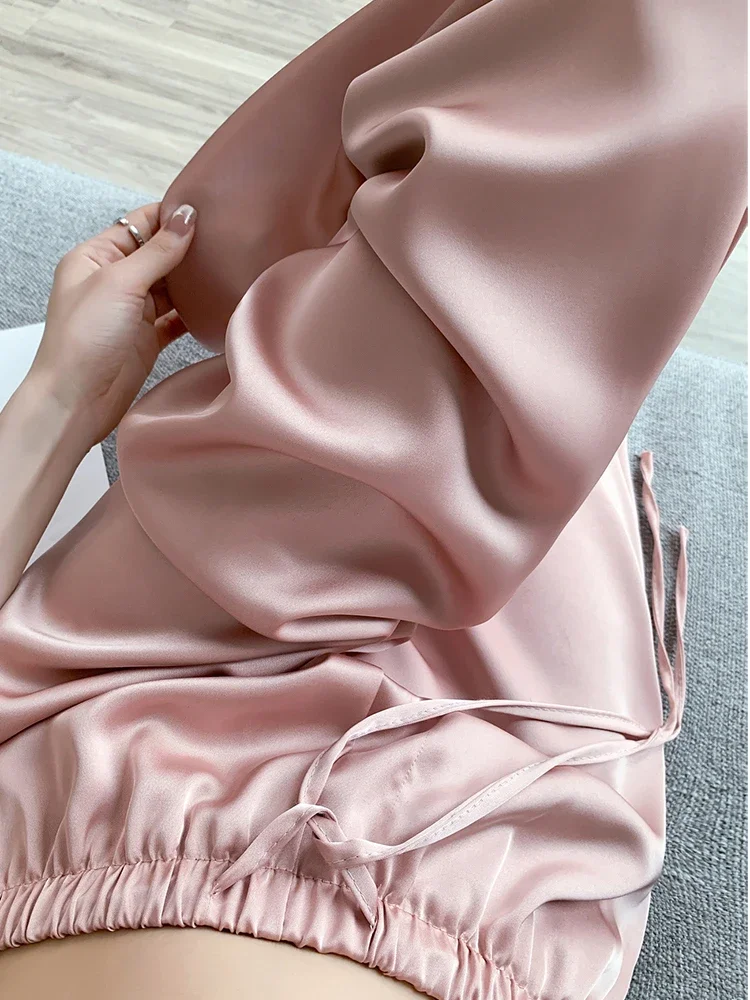 Women's Wide Leg Pants Summer Ice Silk Straight Trousers High Waist Ladies Casual Loose Satin Soft Full-length Pants for Women - Image 4