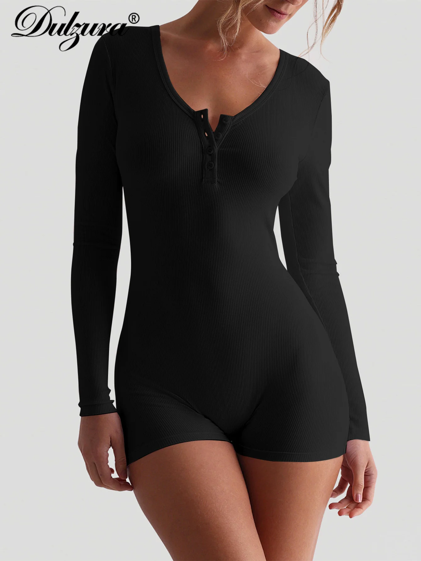 Dulzura Skinny Long Sleeve Playsuits Solid Bodycon Jumpsuits Rompers Evening Party Club Holiday Workout Sport Women Clothes Y2K - Image 4