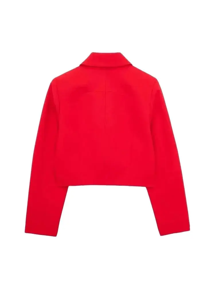 TRZA Women Fashion With Flaps Cropped Blazer Coat Vintage Long Sleeve Snap-button Female Outerwear Chic Tops - Image 6