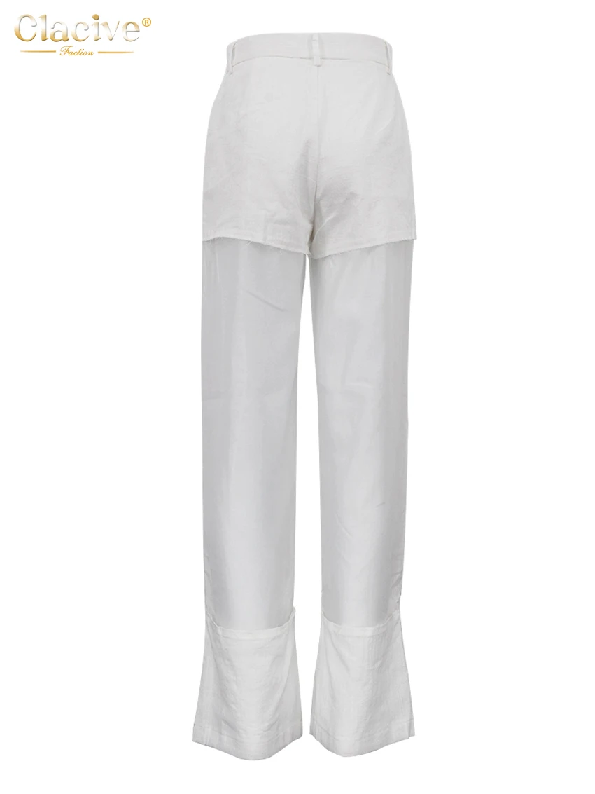 Clacive Fashion Loose White Cotton Women's Pants 2025 Elegant High Waist Wide Trousers Vintage Classic Patchwork Pants Female - Image 6