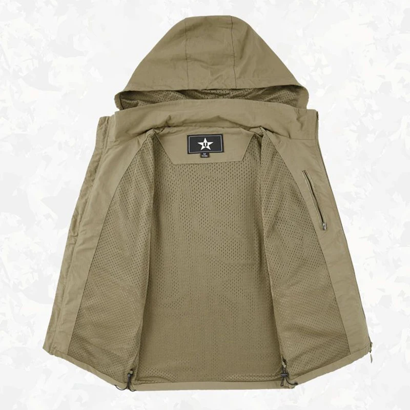Spring New Outdoor Hooded Fishing Vest Mens Solid Breathable Multi-Pocket High Quality Vest Coat Detachable Hat Sports Vest Male - Image 2