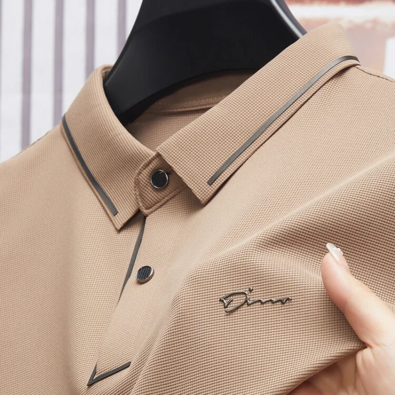 Men's New Polo Shirt Seamless Premium Luxury Cool Fabric Business Casual Golf Slim Fit Blouse Collar T-shirt - Image 3