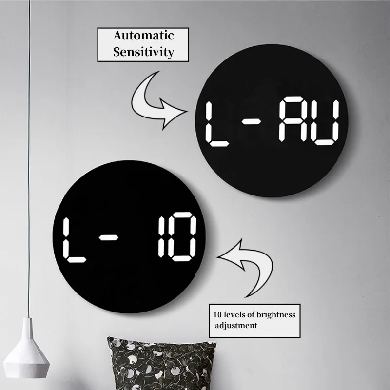 10 Inch Remote Control Digital Wall Clock Temperature Humidity Date Week Timing Countdown 2 Alarm Auto Dimmer LED Alarm Clock - Image 6
