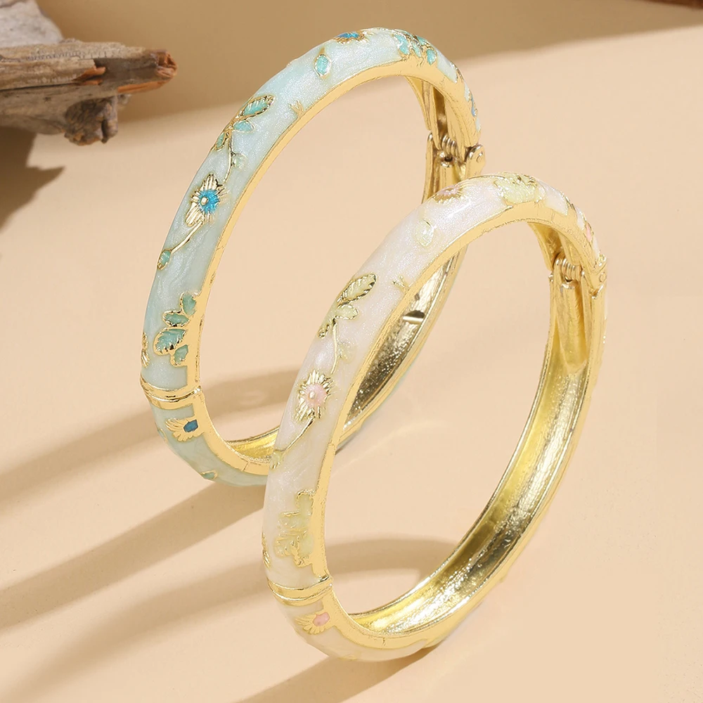 FTCY 2 Pcs Flower Bracelet For Women Vintage Bohemian Cloisonne Women's Bangles Luxury Jewelry Gifts - Image 3