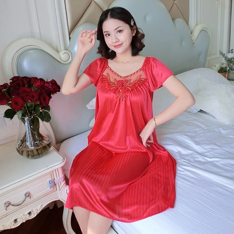 ANJY Women Ice Silk Sleepwear Set Nightdress Homewear Nightwear Pyjamas Female Lace Sleepwear V-neck Nightgown Plus Size - Image 4