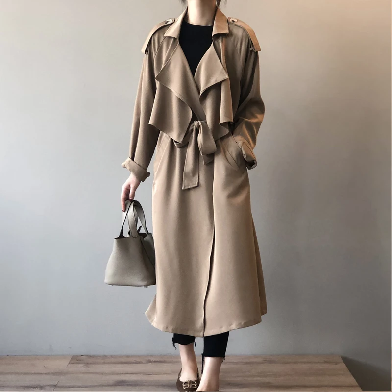 Johnature Korean Vintage Loose Sashes Women Trench 2025 Autumn New Loose Turn-down Collar Long All Match Female Coats - Image 3