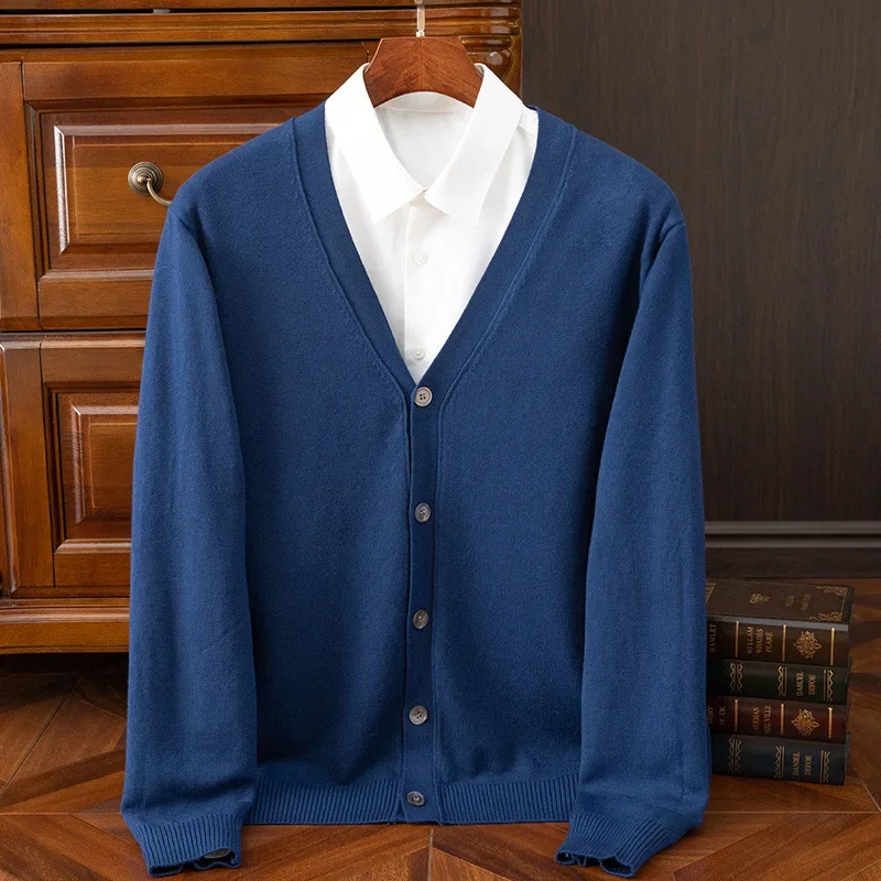 BROWON Brand Mens Sweater Cardigan Business Casual Classic V-neck Solid Color Cardigan Men Sweater Korean Fashion Mens Clothes - Image 2