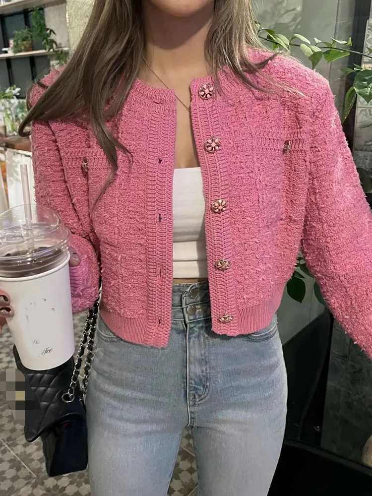 Zoki Sweet Women Vintage Cardigan Sweaters American Casual Long Sleeve O Neck Tops Fall Retro Female Single Breasted Cardigan - Image 6