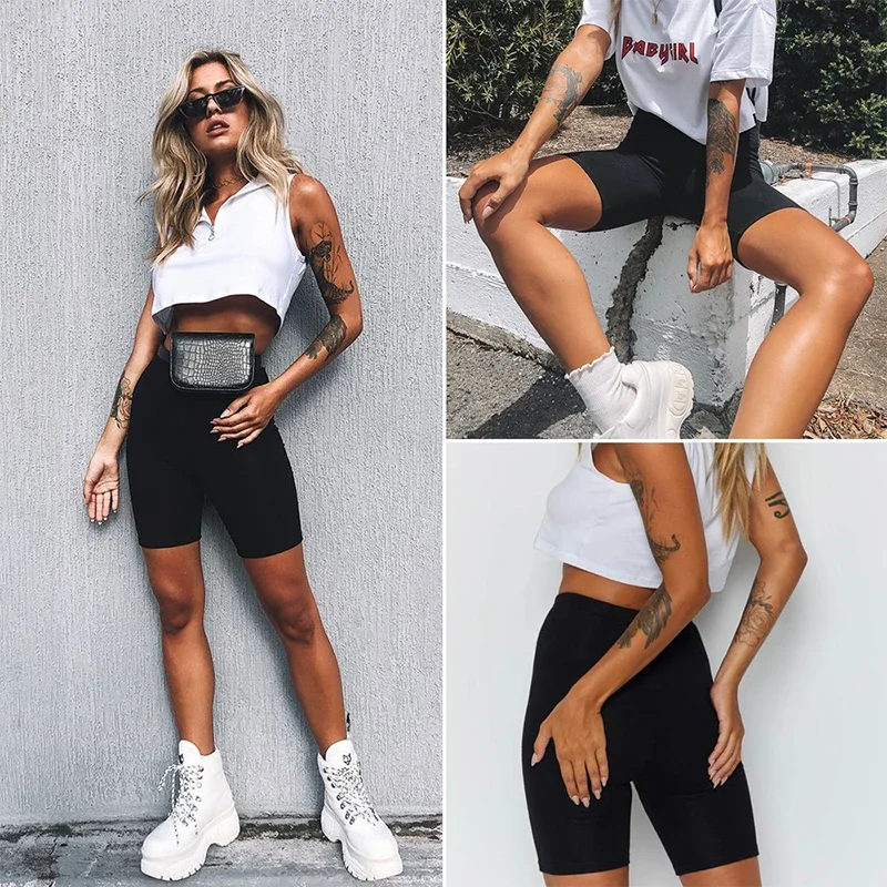 Shorts Women Thin Fitness Casual High Waist Fashion Biker Shorts Summer Slim Knee-Length Bottoms Black Cycling Shorts Streetwear - Image 3
