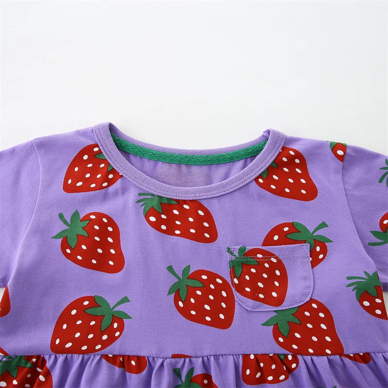 Jumping Meters 2-7T New Arrival Striped Birds Girls Dresses Summer Short Sleeve Animals Applique Fashion Children Clothes - Image 3