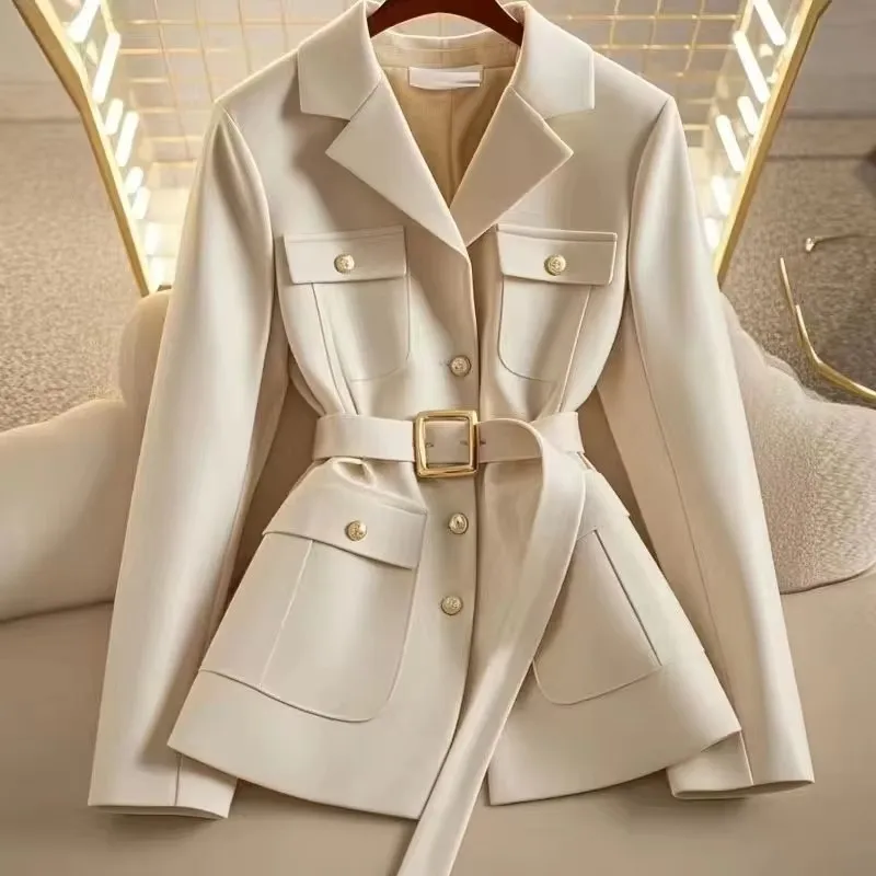 Women Blazer Coat New 2025 Autumn Long Sleeve Casual Single Breasted Elegant Office Waist Ladies Suit Jacket Lady Outerwear Tops - Image 4