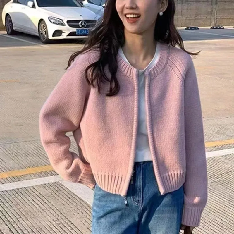 Korean Women Knitted Sweater Autumn Winter Chic Loose Long Sleeve Cardigan Tops Simple Solid Color Sweater Jacket - Image 3