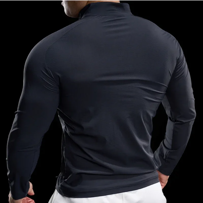 Men's Sports Gym Jacket Running Fitness Training Long Sleeve Stretch Slim Standing Collar Tight Muscle Training Quick Dry Coat - Image 2