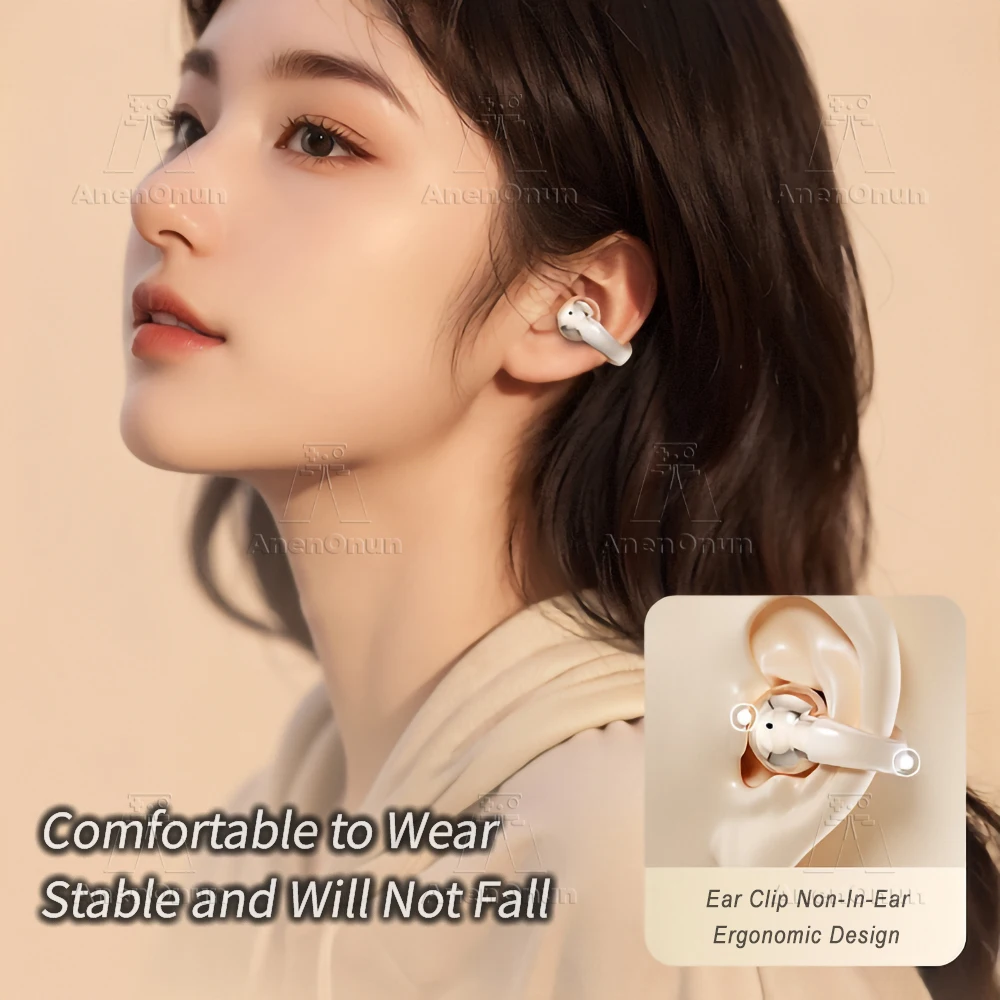 TWS Earbuds Ear Clip Bluetooth 5.4 Earphones 28H Playtime ENC Noise Cancelling IPX4 Waterproof Handsfree for iOS/Android - Black - Image 2