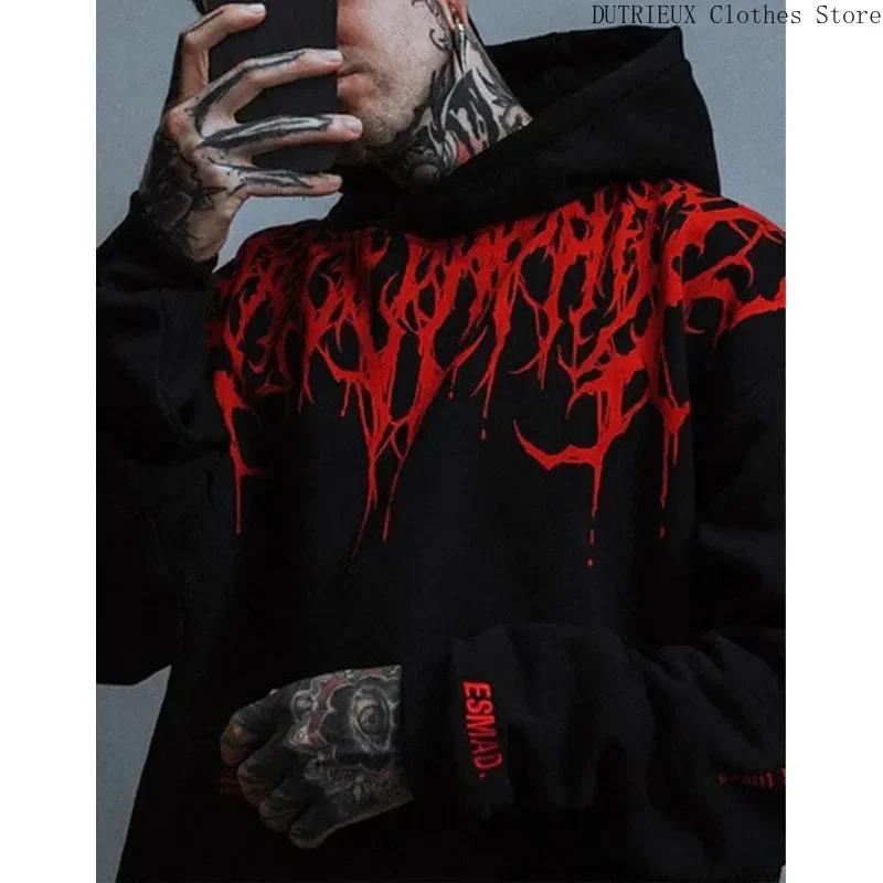 Men's Evil Blood Large Pattern Hoodie Unique Personality Casual Hoodie Autumn / Winter Thickened Warm Black Hoodie for Men Full - Image 3