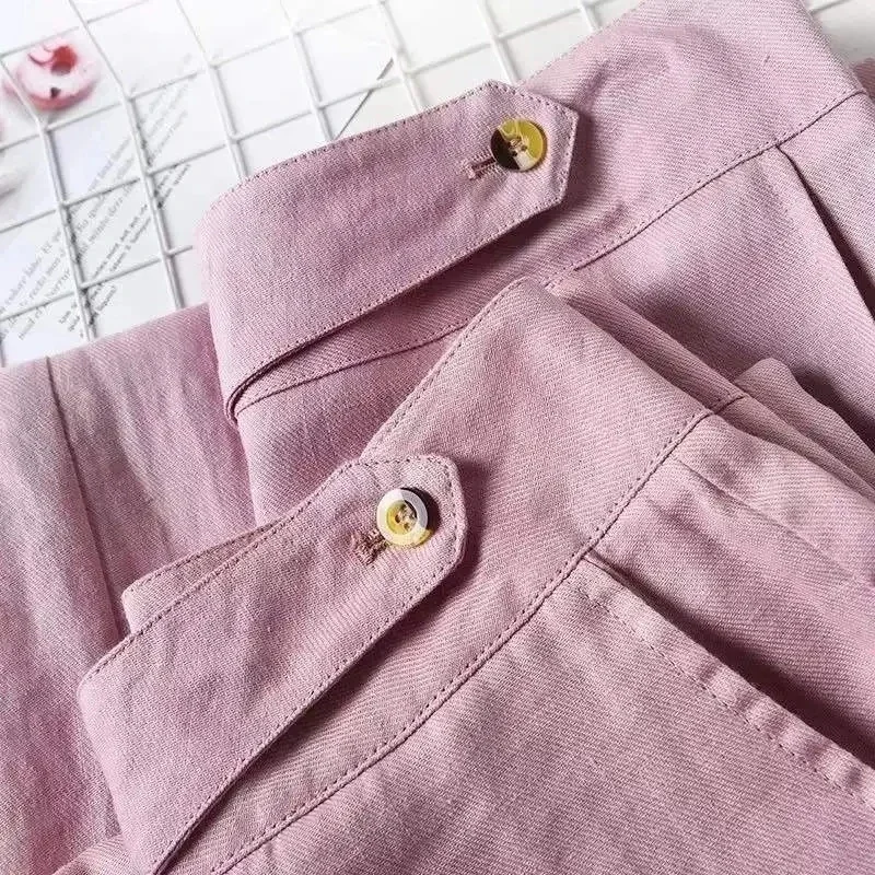 Spring Summer Women Cotton And Linen Wide Leg Pants Female Solid Color Loose Flax Straight Leg Trousers Ladies Leisure Pantalons - Image 5
