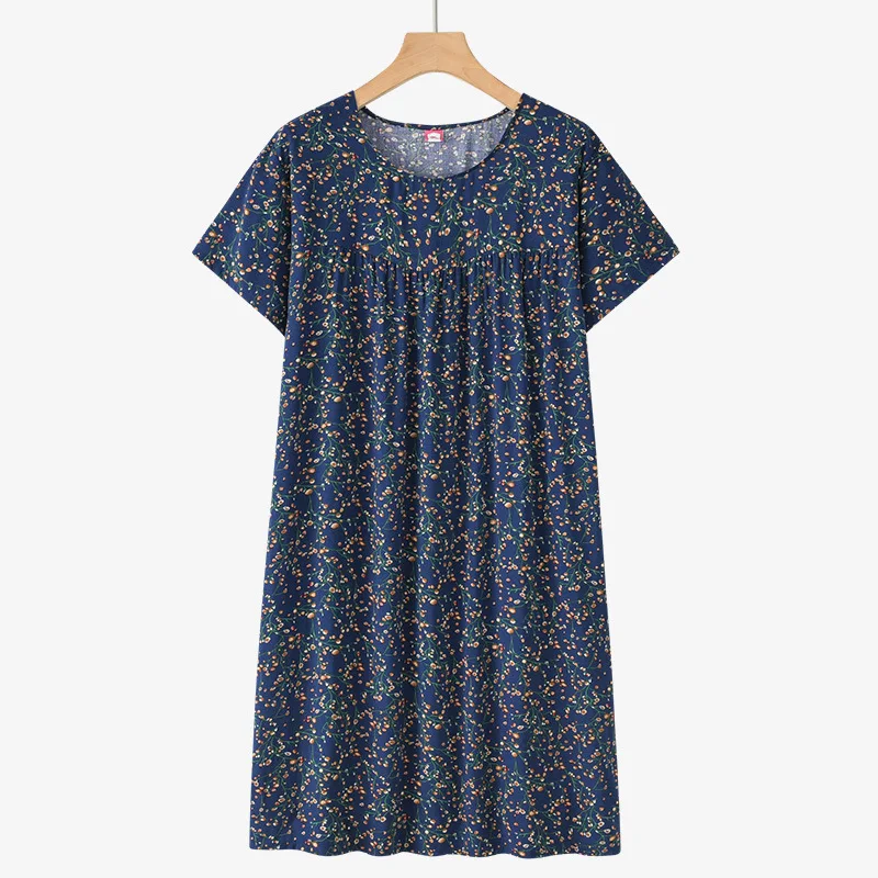 Middle-Aged and Elderly Cotton Silk Short-Sleeved Nightgown Homewear Women New Pajamas Thin Section Loose Homewear Dress Summer - Image 3