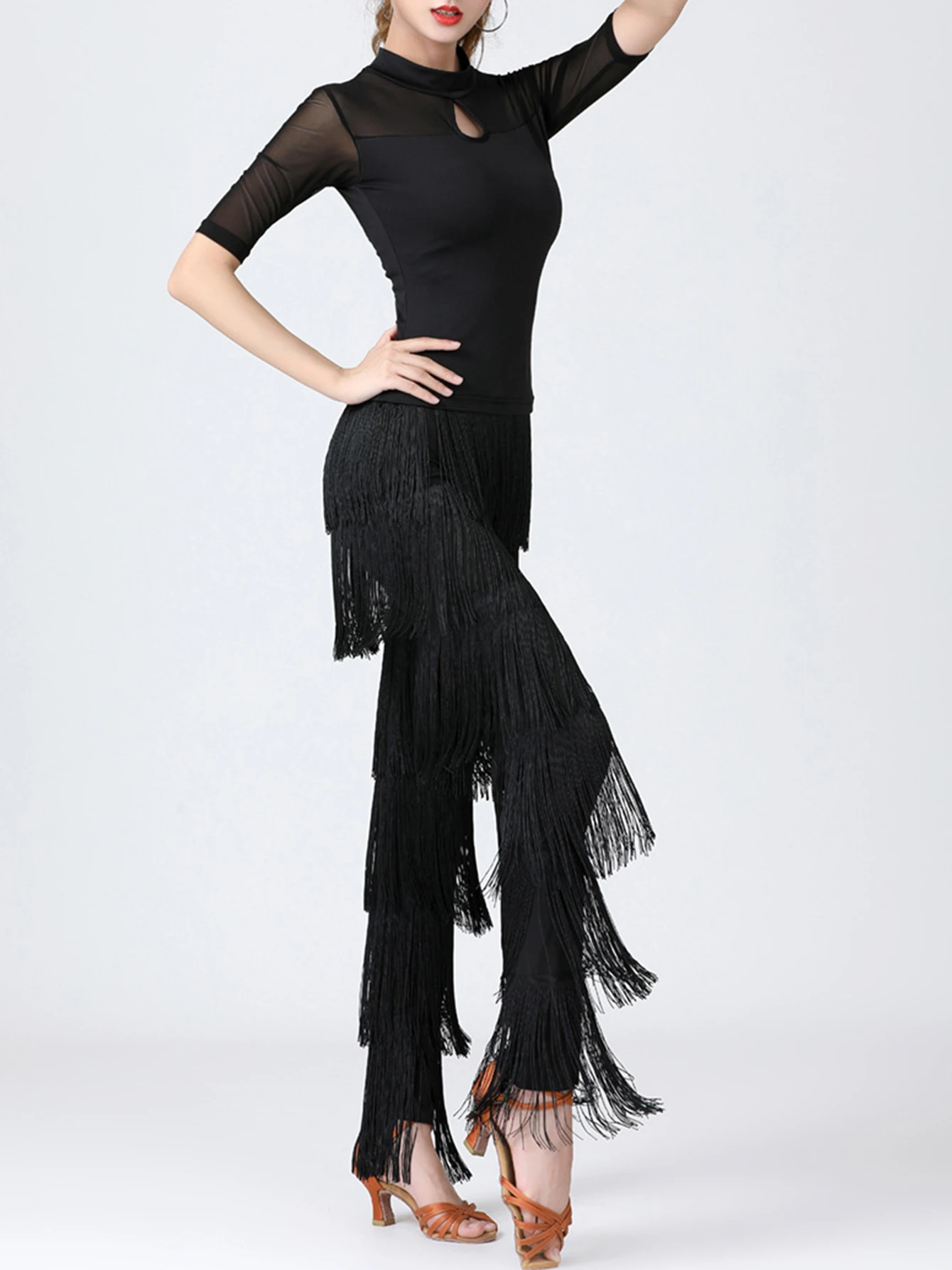 2024 Sexy New In Women Fringed Trousers Multi-layer Solid Color Dance Trousers Tassels Party Pants Female Clothes Plus Size - Image 3