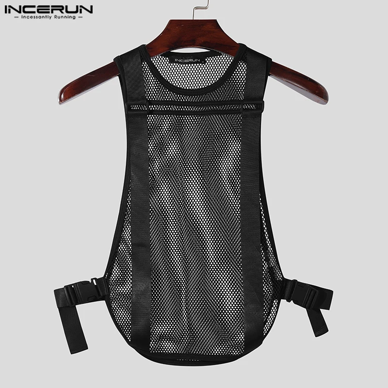 INCERUN Men's Tank Tops Mesh Transparent Solid Color O-neck Sleeveless Casual Male Vests Streetwear 2024 Fashion Men Clothing - Image 4
