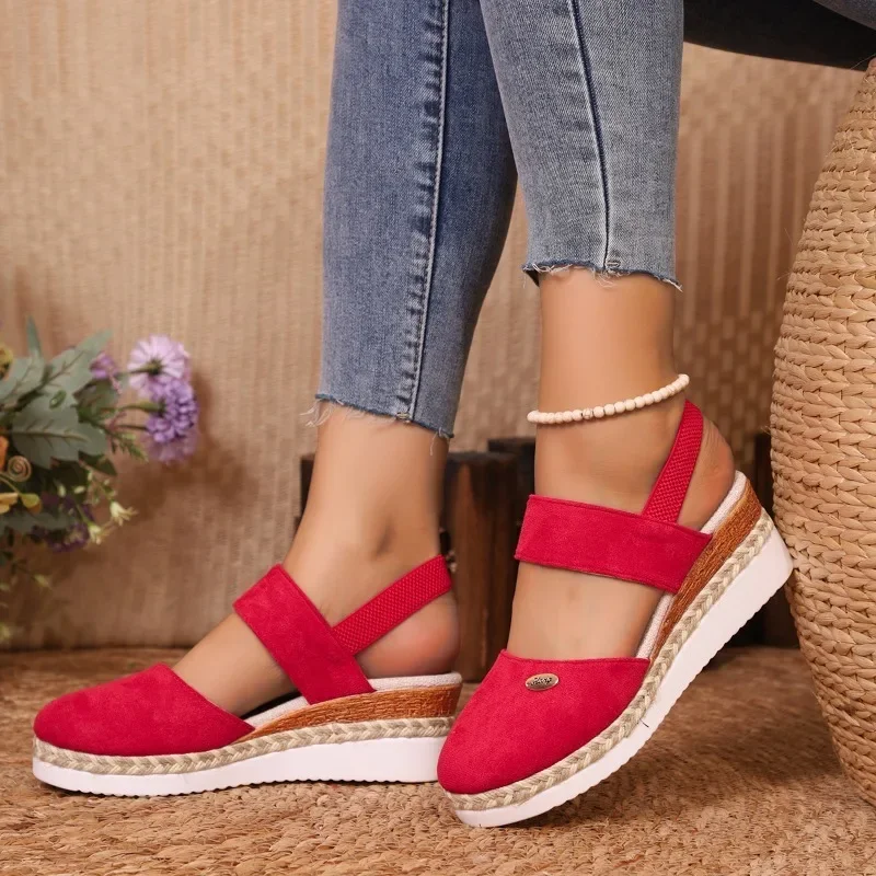 Summer Women Linen Plain 6cm Wedge Sandals Handmade Ladies Casual Comfortable womens shoes - Image 4