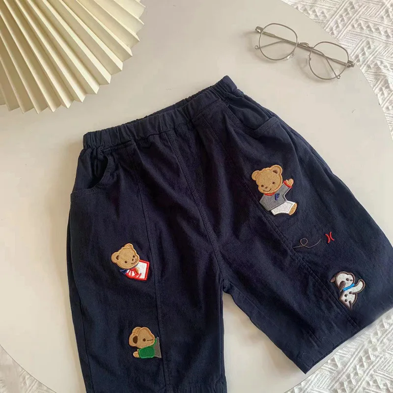 2025 New Cartoon Cute Childrens Boy Shorts Summer Fun Embroidery Closed Casual Pants Childrens Woven Shorts For 1-7 Years - Image 3