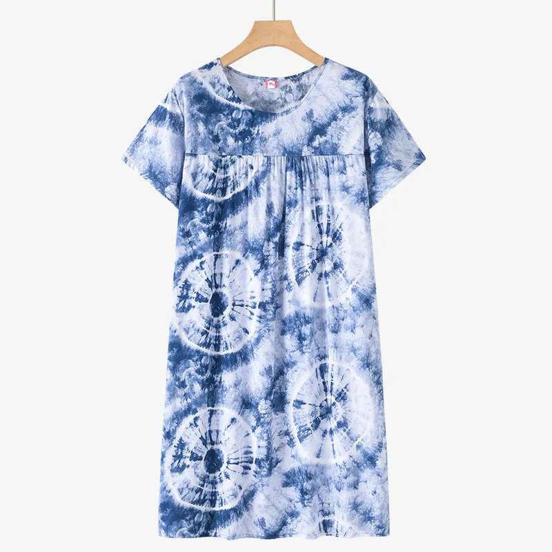 Middle-Aged and Elderly Cotton Silk Short-Sleeved Nightgown Homewear Women New Pajamas Thin Section Loose Homewear Dress Summer - Image 4