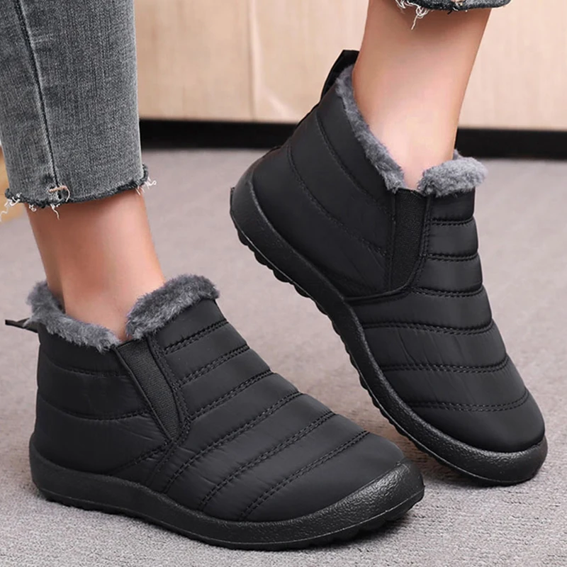 Boots Woman Snow Solid Women Booties Slip On Shoes Woman Soft Ankle Boots Waterproof Couple Fur Winter Boots Women Botas Mujer - Image 2