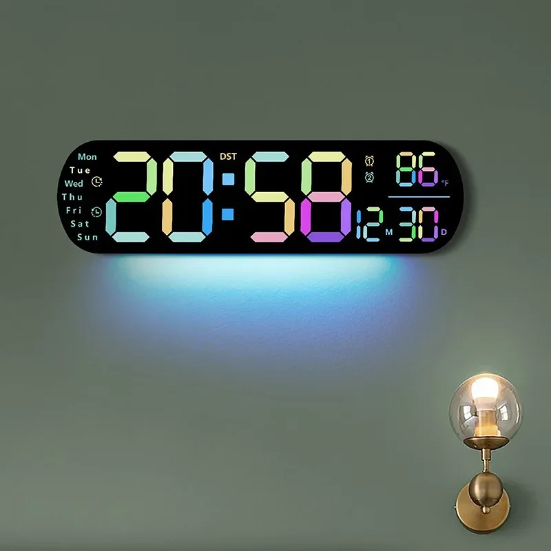 13.78 Inch Remote Control Digital Wall Clock Mood Lighting Timing Countdown 2 Alarm Auto Dimmer DST Plug In Use LED Alarm Clock - Image 2