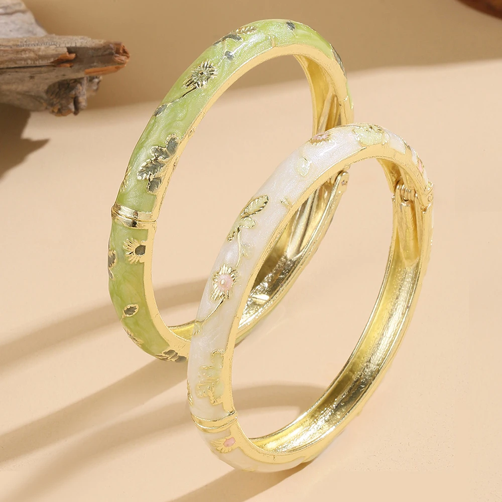 FTCY 2 Pcs Flower Bracelet For Women Vintage Bohemian Cloisonne Women's Bangles Luxury Jewelry Gifts - Image 2