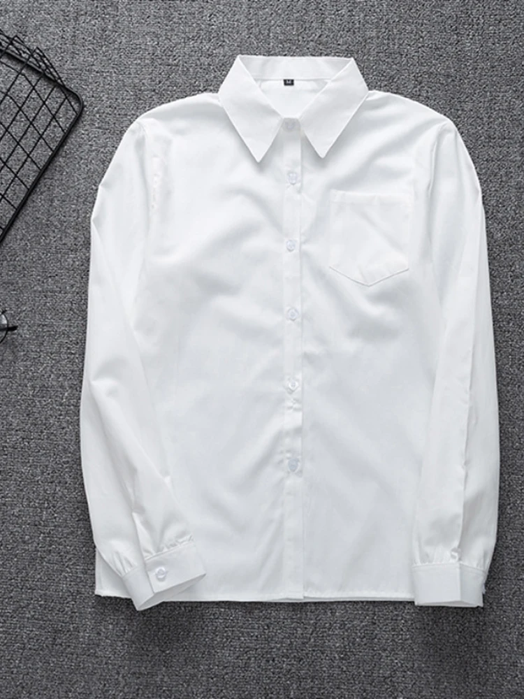 Zoki White Women Shirt Fashion Long Sleeve Casual Turn Down Collar Female Blouse Loose Pocket Button Office Ladies Elegant Tops - Image 3