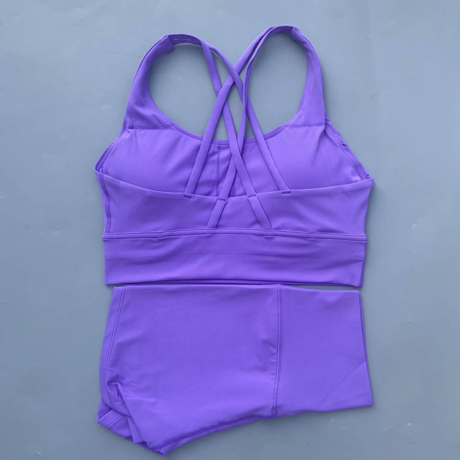 Solid Color gym bike Yoga Set short Legging +cross sport bra Tracksuit Athletic Women Gym Suit Comprehensive Training Jogging - Image 2
