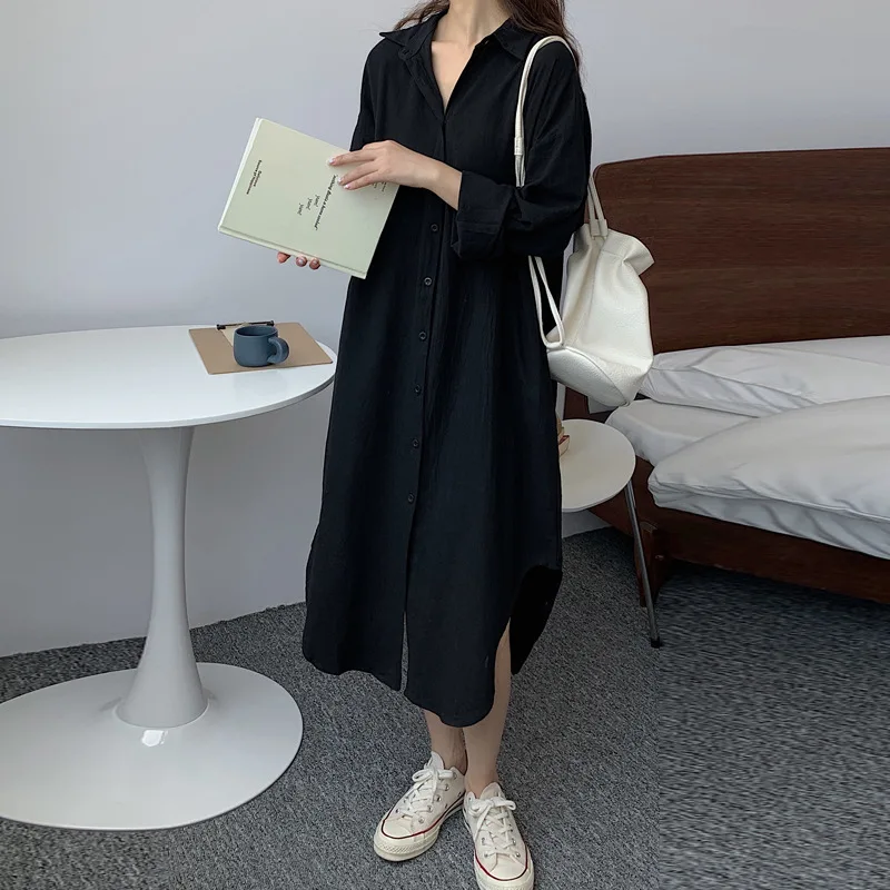 2023 new Long White Shirt Dress for Women Linen Cotton 2023 Spring Summer Casual Korean Clothing Vintage Oversized Midi Robe - Image 5