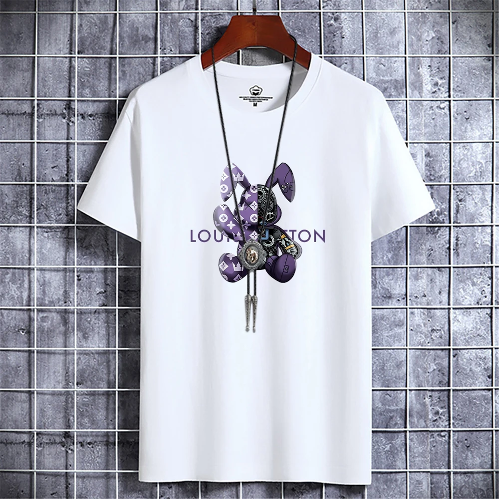 Summer Men's Luxury Casual T-Shirt Retro Y2k Designer Short Sleeve Tees Male Vintage Cotton Trendy High Quality Bear Print Tops - Image 4