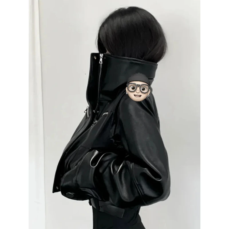 MEXZT Cropped Pu Leather Jackets Women Black Motorcycle Short Coat Streetwear Vintage Korean Loose Casual All Match Outerwear - Image 4