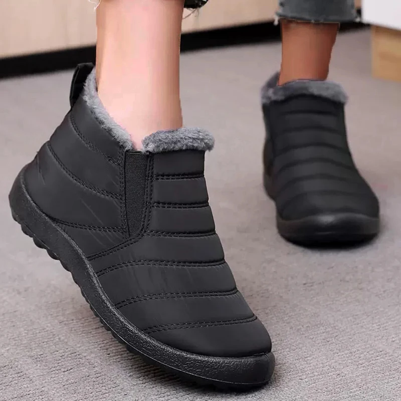 Boots Woman Snow Solid Women Booties Slip On Shoes Woman Soft Ankle Boots Waterproof Couple Fur Winter Boots Women Botas Mujer - Image 3