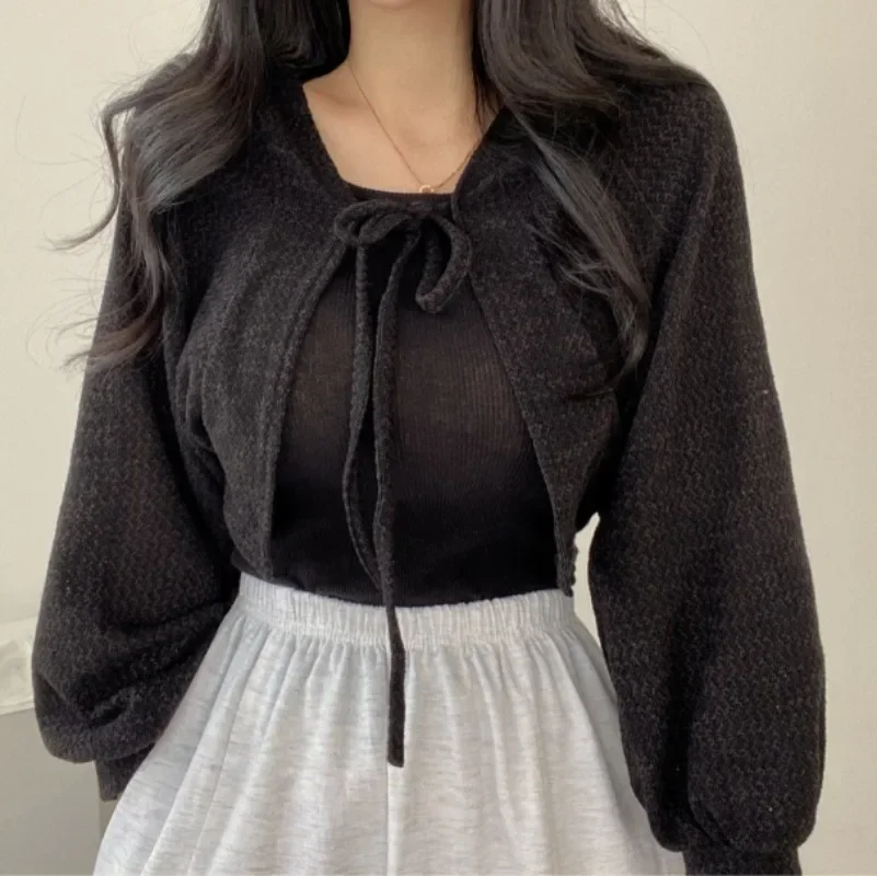 Thin White Cardigan Women Summer Sunscreen Lace-up Knitwear Tops Lady Korean Style Casual Lantern Sleeve Short Sun Protected Top - Image 6