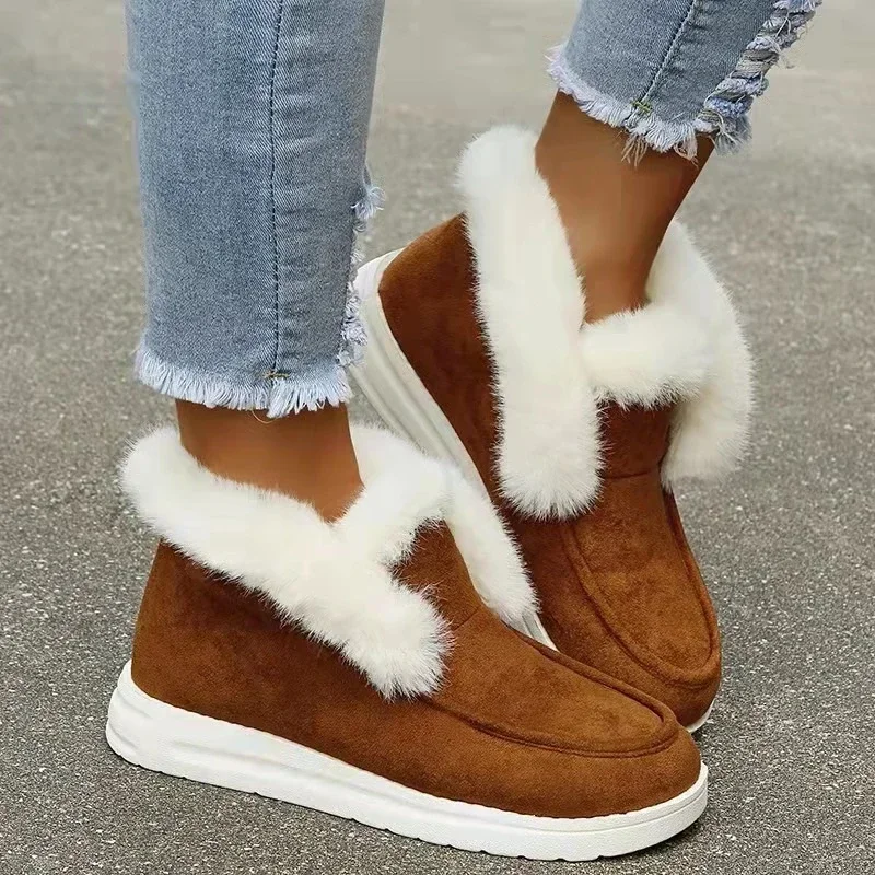 New Ladies Slip on Comfortable Ankle Boots Women Winter Warm Plush Fur Snow Boots Suede ShoesFemale Footwear Botas Femininas - Image 5