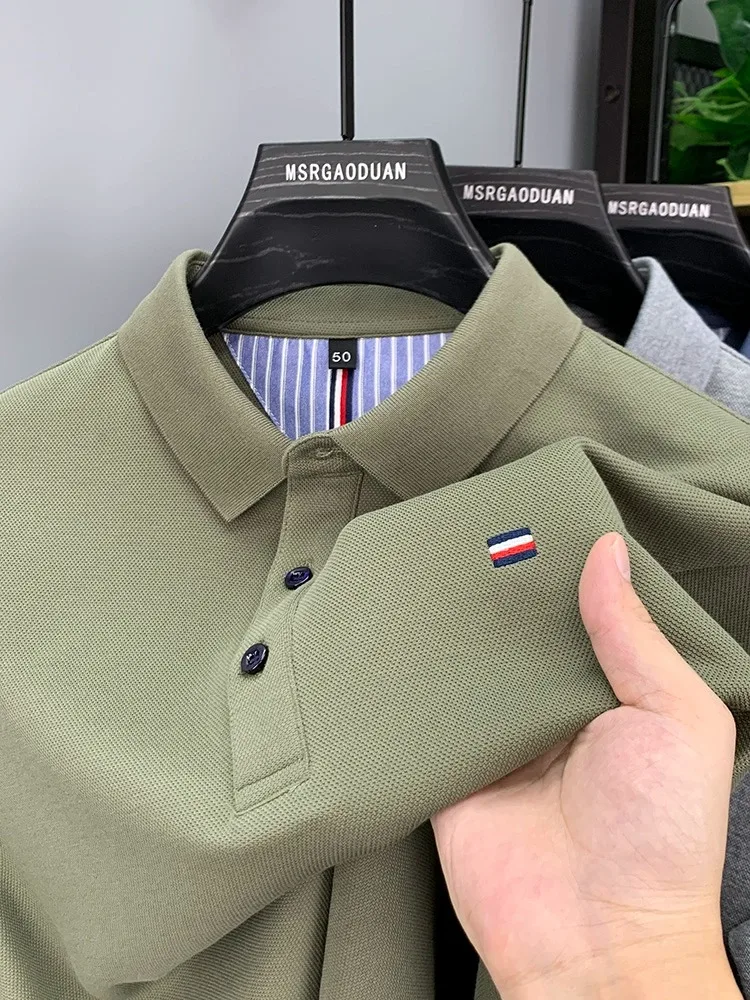 Summer 2024 New High end Embroidered Polo Collar Casual Men's Polo Shirt Short sleeved Solid Color Designer Men's Top T-shirt - Image 5