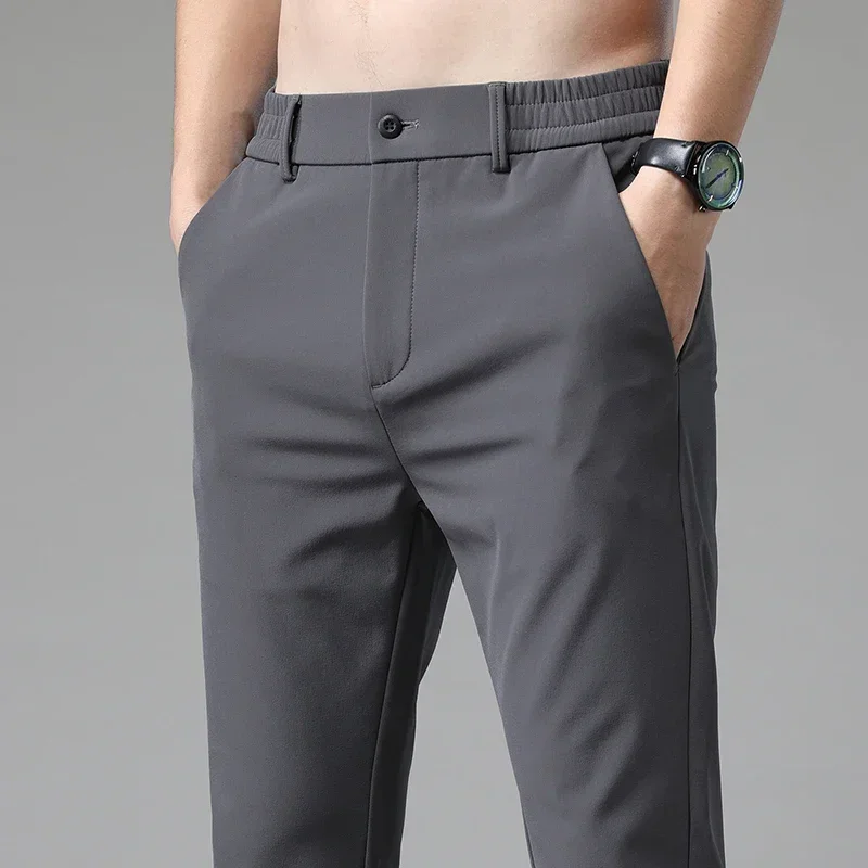2023 Autumn Pants Mens Stretch Korean Casual Slim Fit Elastic Waist Jogger Business Classic Trousers Male Black Gray Blue 28-38 - Image 3