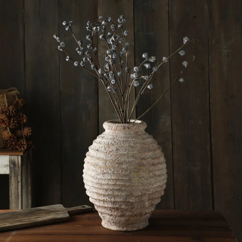 Retro Nostalgic Rough Clay Pottery Vase 21.5CM High Vasen Room Decoration Vases Vintage Handmade Style Home Decor Items - Image 5