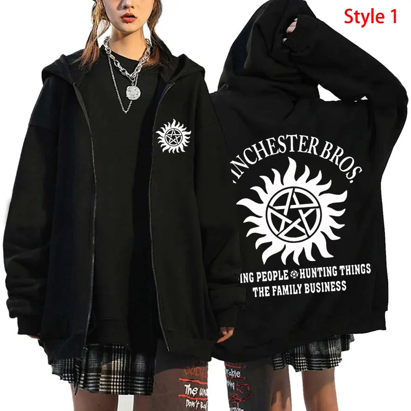 Fashion Unisex Autumn Winter Coat Supernatural Print Zipper Hoodie Casual Long Sleeve Tops Women Men Harajuku Zipper Sweatshirt - Image 6
