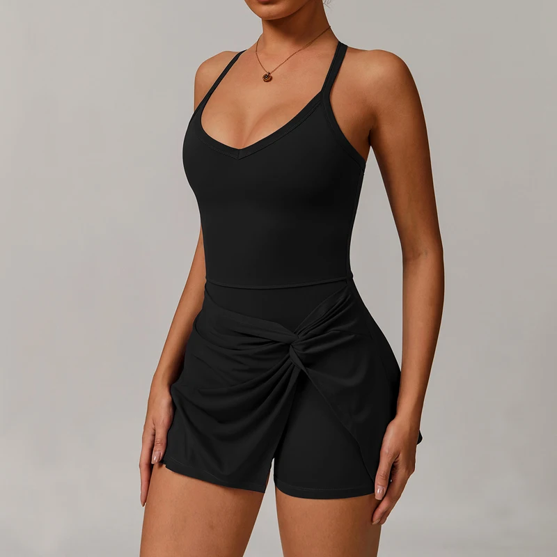 VITALINOVO Womens Tennis Dress with Shorts Underneath Workout Dress with Built-in Bra Deep V Neck Athletic Dresses Golf Dress - Image 4