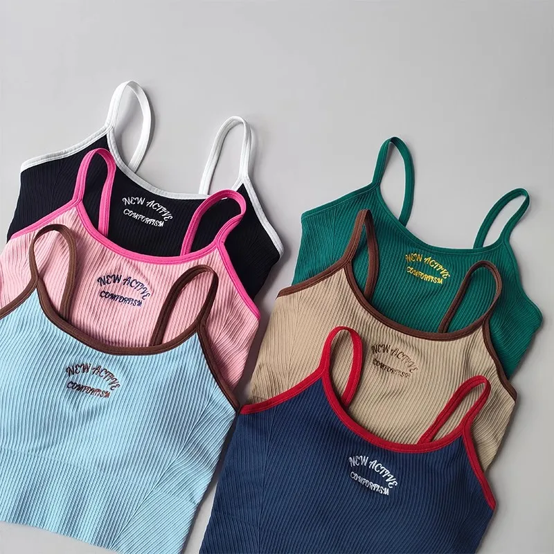 Women Breathable Sports Bra Fitness Tops Gym Crop Top Brassiere Push Up Camisole Sport Bras Gym Workout Top Letter Yoga Bra - Image 4