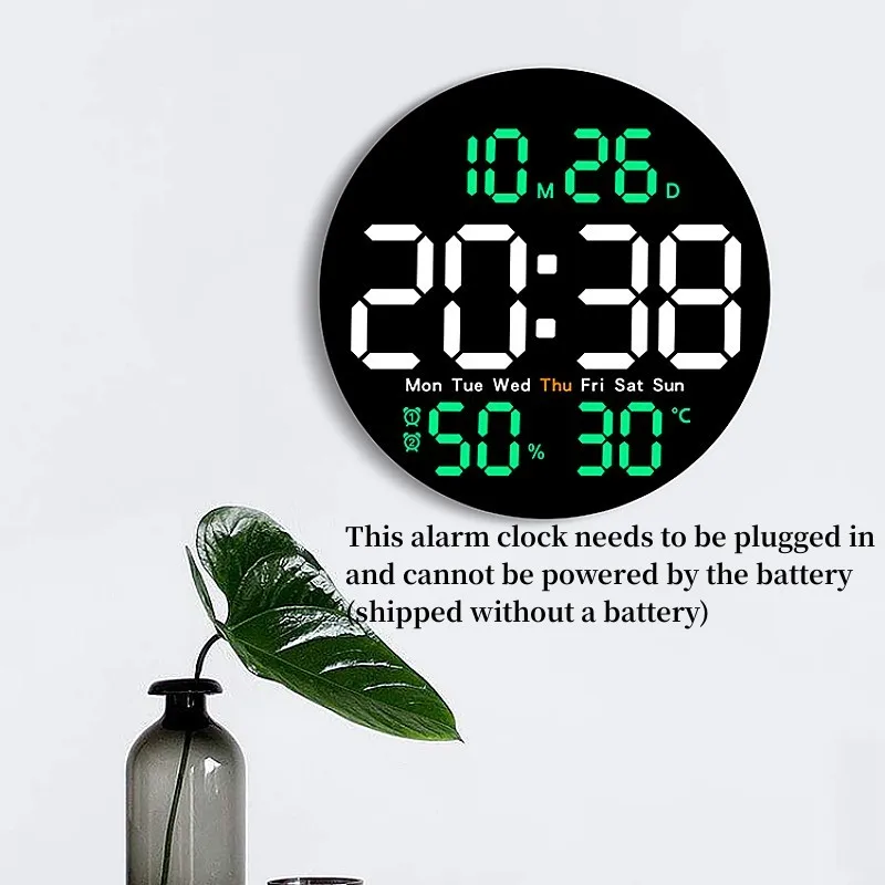 10 Inch Remote Control Digital Wall Clock Temperature Humidity Date Week Timing Countdown 2 Alarm Auto Dimmer LED Alarm Clock - Image 5