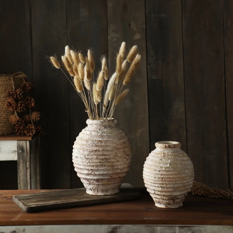 Retro Nostalgic Rough Clay Pottery Vase 21.5CM High Vasen Room Decoration Vases Vintage Handmade Style Home Decor Items - Image 6