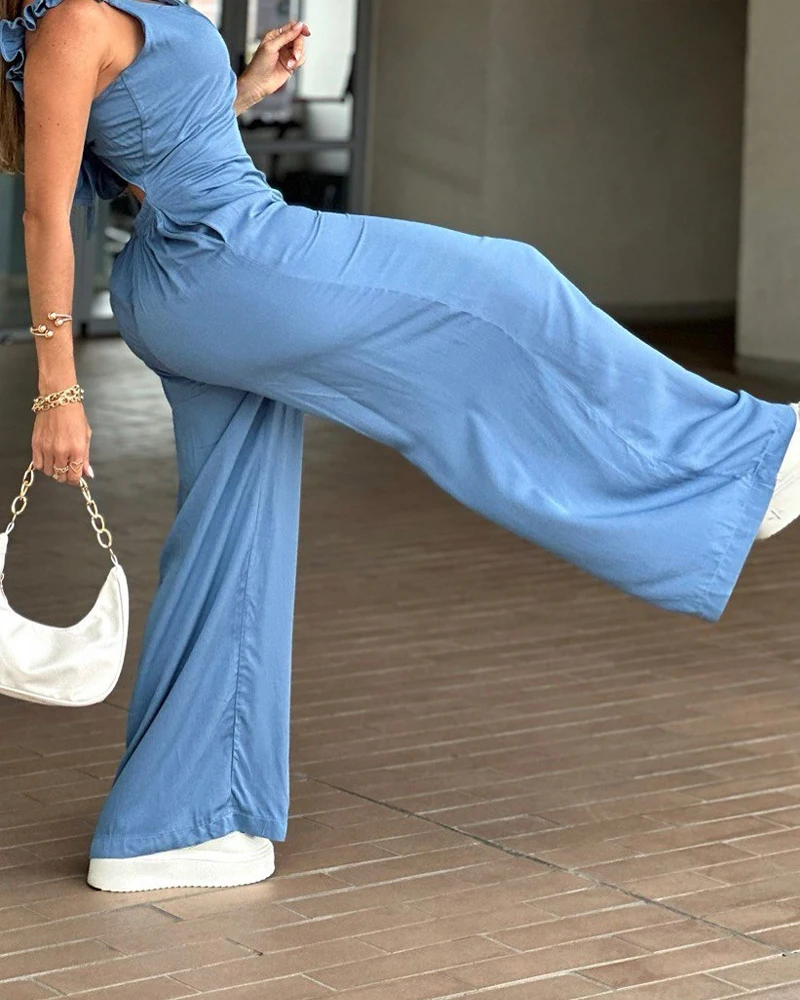 2025 Spring Spaghetti Strap Women Jumpsuit Casual Pocket Lace Up Rompers - Image 4
