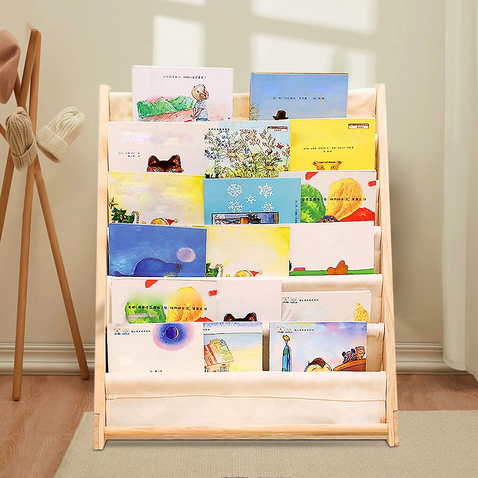 6-Tier Kids Bookshelf | Pine Wood Floor Standing Bookcase, White/Log Color, 753079cm - Image 2